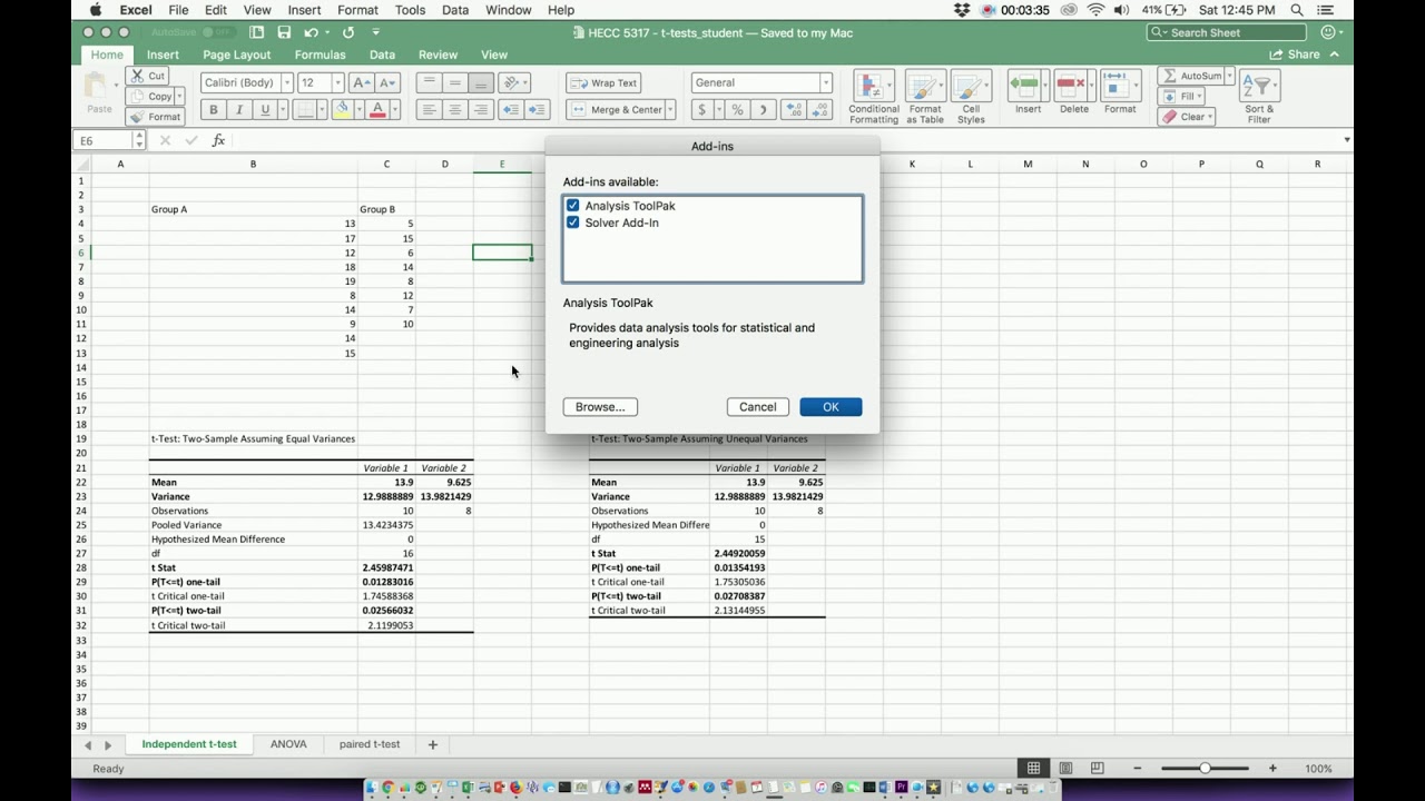 excel linear regression for mac